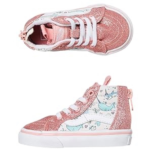 Vans || Toddlers Sk8 Hi Zip, (Shark Party) Pink Icing/True White - Picture 2 of 8